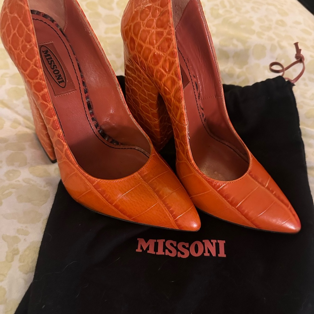 Missoni Vibrant Orange Croc-Embossed Heels